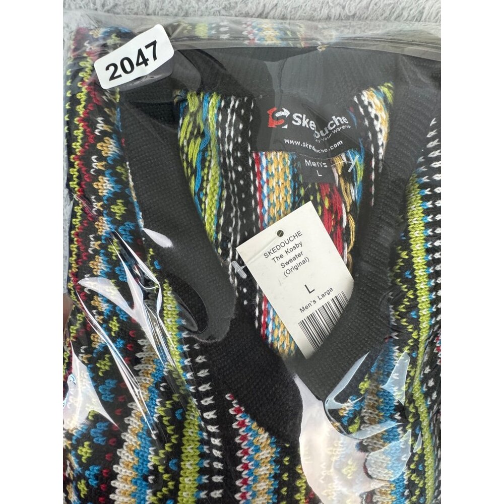 Skedouche The Kosby Mens L Colorful Preppy 90s V-Neck Striped Sweater Wool Blend - Picture 11 of 11